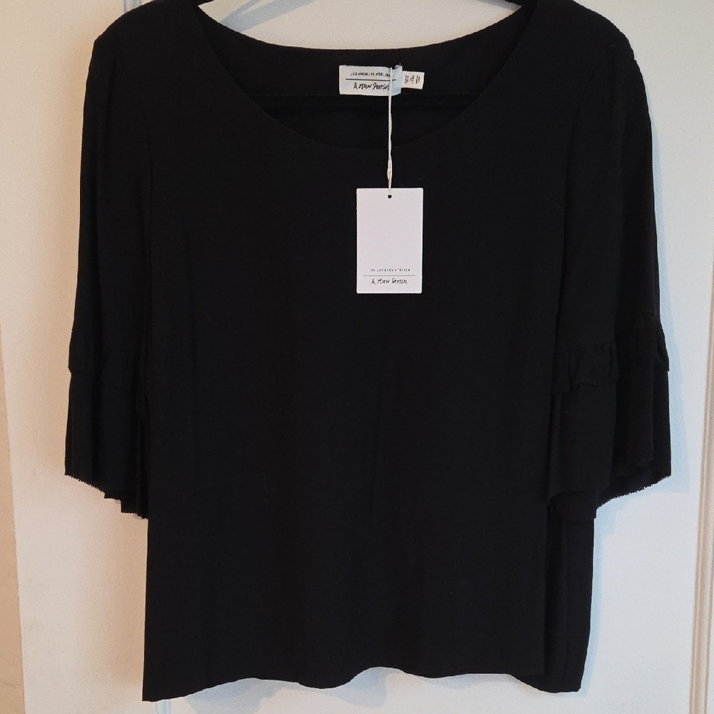 & Other Stories Black Blouse with Ruffle Sleeves